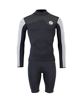 Two Bare Feet Mens Aspect Fleece Lined Zipless Thermal 2.5mm Superstretch Wetsuit Top & Shorts Set (Black/Grey/Grey)