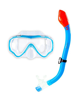 Two Bare Feet Childrens Silicone Dry Top Snorkel & Diving Mask Set (Aqua)