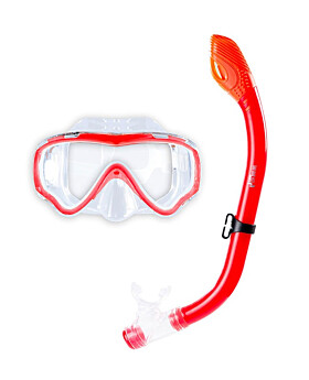 Two Bare Feet Childrens Silicone Dry Top Snorkel & Diving Mask Set (Red)