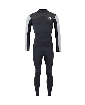 Two Bare Feet Mens Aspect Fleece Lined Zipless Thermal 2.5mm Superstretch Wetsuit Top & Pants Set (Black/Grey/Grey)