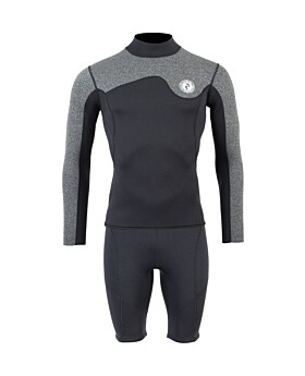 Two Bare Feet Mens Aspect Back Zip 2.5mm Wetsuit Jacket & Shorts Set (Black/Grey)