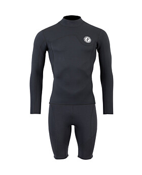 Two Bare Feet Mens Aspect Fleece Lined Zipless Thermal 2.5mm Superstretch Wetsuit Top & Shorts Set (Black)