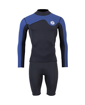 Two Bare Feet Mens Aspect Fleece Lined Zipless Thermal 2.5mm Superstretch Wetsuit Top & Shorts Set (Black/Blue)