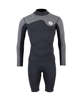 Two Bare Feet Mens Aspect Fleece Lined Zipless Thermal 2.5mm Superstretch Wetsuit Top & Shorts Set (Black/Grey)