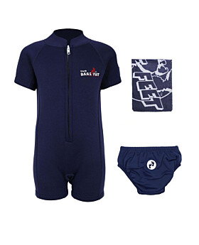 Deluxe Baby Swim Kit - Classic Wetsuit + Swim Nappy + Towel (Blue)
