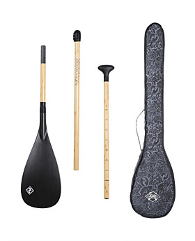 Two Bare Feet 3 Piece Bamboo Carbon Pro SUP Paddle & Bag Package (Black)
