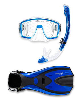 Pro Dive Series Silicone Mask, Dry Top Snorkel & F70 Fins 3 Piece Set 1 (Blue)