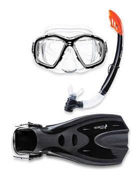 Two Bare Feet Adult PVC Mask, Snorkel & F70 Fins 3 Piece Set (Black)