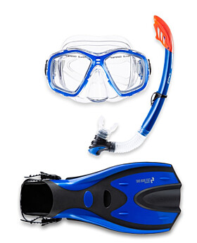 Two Bare Feet Adult PVC Mask, Snorkel & F70 Fins 3 Piece Set (Blue)