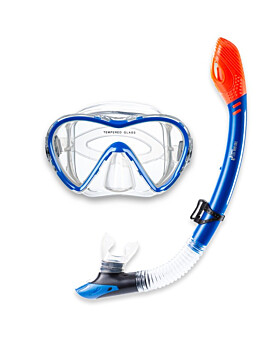Two Bare Feet Adult Silicone Dry Top Snorkel & Mask Set 3 (Blue)