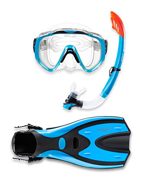 Two Bare Feet Adult Silicone Mask, Snorkel & F70 Fins 3 Piece Set 2 (Aqua)