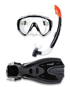 Two Bare Feet Adult Silicone Mask, Snorkel & F70 Fins 3 Piece Set 2 (Black)