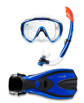 Two Bare Feet Adult Silicone Mask, Snorkel & F70 Fins 3 Piece Set 2 (Blue)