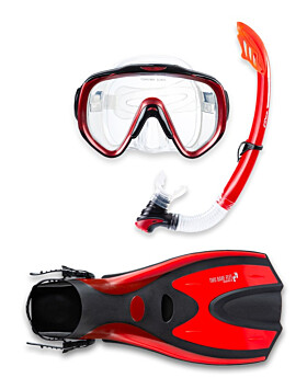 Two Bare Feet Adult Silicone Mask, Snorkel & F70 Fins 3 Piece Set 2 (Red)