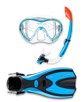 Two Bare Feet Adult Silicone Mask, Snorkel & F70 Fins 3 Piece Set 3 (Aqua)