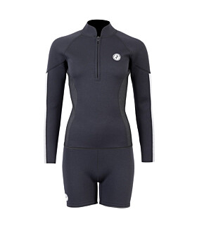 Two Bare Feet Unisex Perspective Half Zip 2.5mm Wetsuit Jacket & Hotpants Set (Black/Grey/Grey)