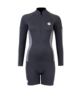 Two Bare Feet Unisex Perspective Half Zip 2.5mm Wetsuit Jacket & Hotpants Set (Black/Grey)