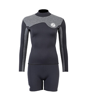 Two Bare Feet Womens Aspect Back Zip 2.5mm Wetsuit Jacket & Hotpants Set (Black/Grey)