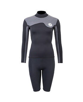 Two Bare Feet Womens Aspect Back Zip 2.5mm Wetsuit Jacket & Shorts Set (Black/Grey Stripes)