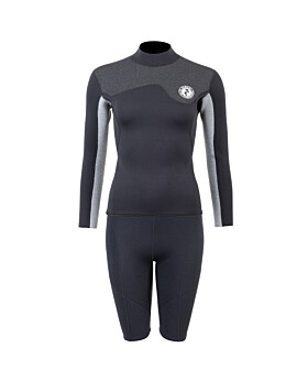 Two Bare Feet Womens Aspect Back Zip 2.5mm Wetsuit Jacket & Shorts Set (Black/Grey/Grey)