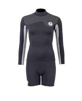 Two Bare Feet Womens Aspect Back Zip 2.5mm Wetsuit Jacket & Hotpants Set (Black/Grey/Grey)
