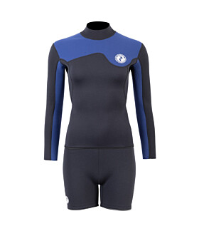 Two Bare Feet Womens Aspect Back Zip 2.5mm Wetsuit Jacket & Hotpants Set (Black/Blue)