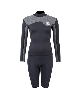 Two Bare Feet Womens Aspect Back Zip 2.5mm Wetsuit Jacket & Shorts Set (Black/Grey)