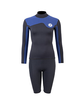 Two Bare Feet Womens Aspect Back Zip 2.5mm Wetsuit Jacket & Shorts Set (Black/Blue)