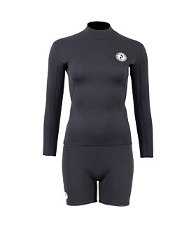 Two Bare Feet Womens Aspect Back Zip 2.5mm Wetsuit Jacket & Hotpants Set (Black)
