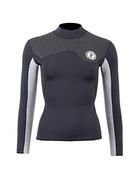 Two Bare Feet Womens Aspect Fleece Lined Zipless Thermal 2.5mm Superstretch Wetsuit Top (Black/Grey/Grey)