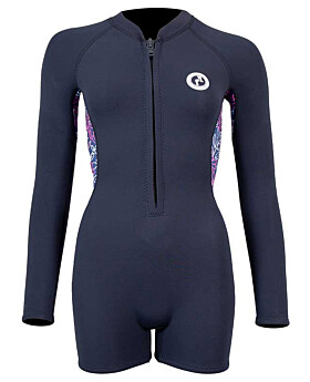 Women’s 2.5mm Floral Front Zip Long Sleeve Shorty Wetsuit (Black)