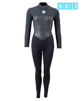 Two Bare Feet Thunderclap Pro 4/3mm Womens Winter Wetsuit (Black/Dark Grey)