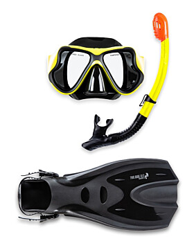 X-Dive Silicone Mask Dry Top Snorkel & F70 Fins 3pc Set (Yellow / Black)