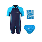 Deluxe Baby Swim Kit - Lycra Arm Wetsuit + Swim Nappy + Towel (Aqua)