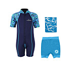 Deluxe Baby Swim Kit - Patterned Lycra Arm Wetsuit + Nappy Shorts + Towel (Aqua)
