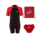 Deluxe Baby Swim Kit - Lycra Arm Wetsuit + Swim Nappy + Bag (Red)