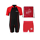 Deluxe Baby Swim Kit - Lycra Arm Wetsuit + Nappy Shorts + Bag (Red)