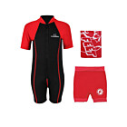 Deluxe Baby Swim Kit - Lycra Arm Wetsuit + Nappy Shorts + Towel (Red)