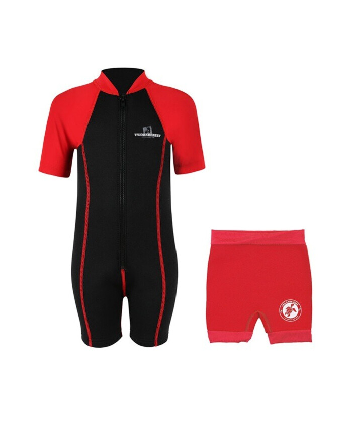 Essentials Baby Swim Kit Lycra Arm Wetsuit Nappy Shorts (Red)