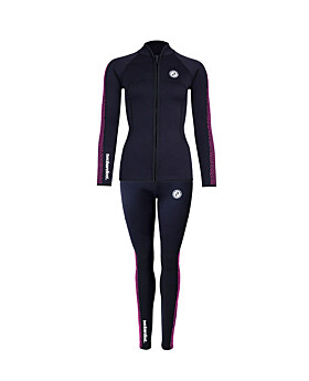 Two Bare Feet Womens Silicone Print Series 2.5mm Wetsuit Jacket & Pants Set (Black/Raspberry)