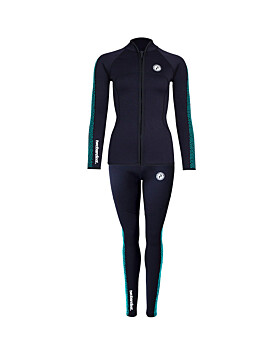 Two Bare Feet Womens Silicone Print Series 2.5mm Wetsuit Jacket & Pants Set (Black/Mint)