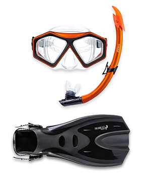 DiveSport Silicone Mask Snorkel & F70 Fins 3pc Set (Orange / Clear)
