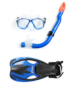 Two Bare Feet Childrens PVC Mask Snorkel Fins 3 Piece Set (Blue)