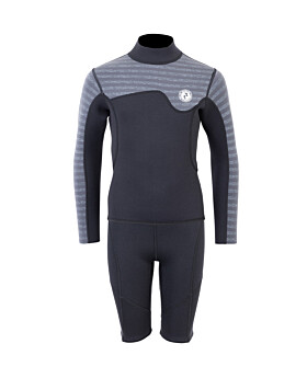 Two Bare Feet Junior Aspect Fleece Lined Zipless Thermal 2.5mm Superstretch Wetsuit Top & Shorts Set (Black/Grey Stripes)