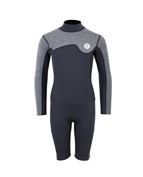 Two Bare Feet Junior Aspect Fleece Lined Zipless Thermal 2.5mm Superstretch Wetsuit Top & Shorts Set (Black/Grey)