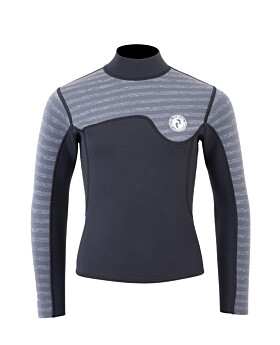 Two Bare Feet Junior Aspect Fleece Lined Zipless Thermal 2.5mm Superstretch Wetsuit Top (Black/Grey Stripe)