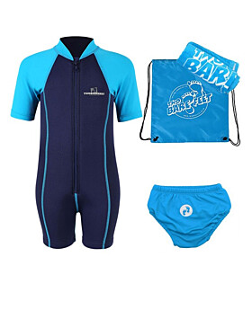 Premier Baby Swim Kit - Lycra Arm Wetsuit + Swim Nappy + Towel + Bag (Aqua)