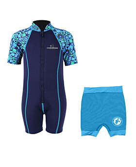 Essentials Baby Swim Kit - Patterned Lycra Arm Wetsuit + Nappy Shorts (Aqua)