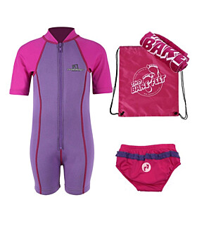 Premier Baby Swim Kit - Lycra Arm Wetsuit + Swim Nappy + Towel + Bag (Raspberry)