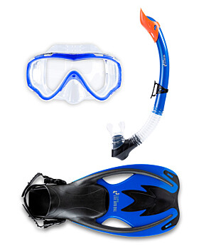 Childrens Silicone Mask Snorkel Fins 3Pc Diving Set (Blue)